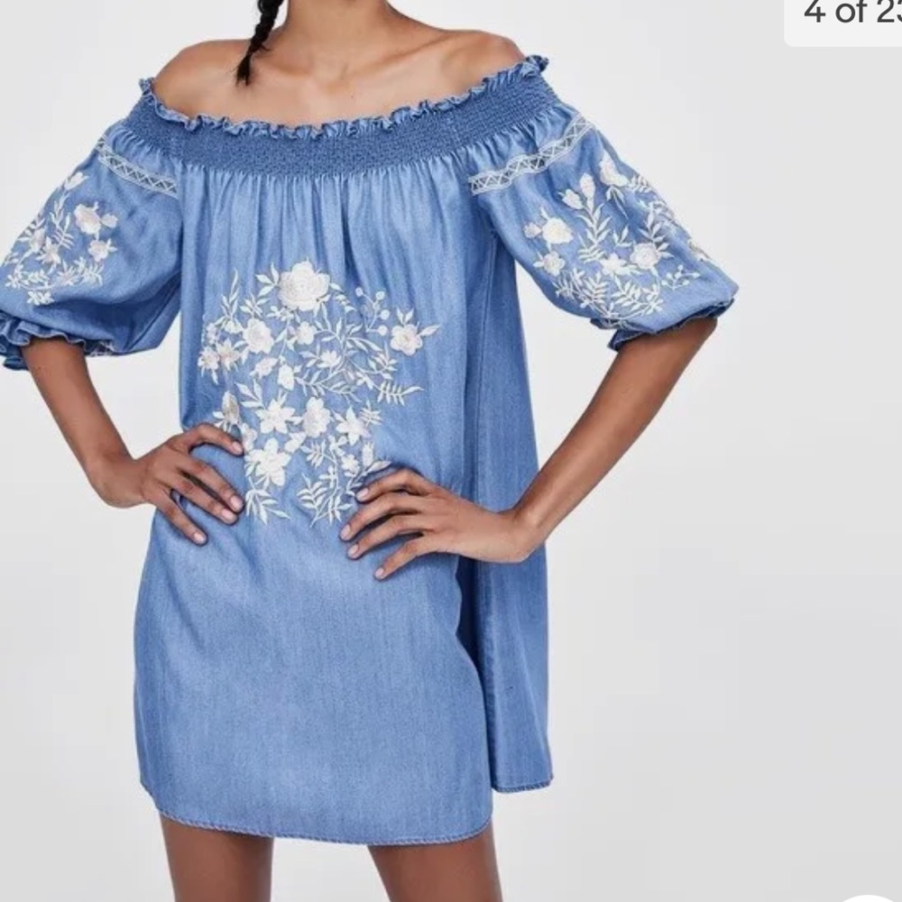 Zara off the shoulder embroidered mini dress